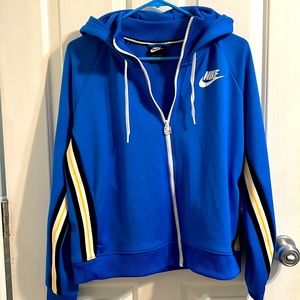 Large Nike Women's Sportswear FZ Blue White Tracksuit Hoodie Sweatshirt